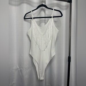 White Fringe Bodysuit